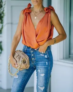 STRU-001 Marabelle Satin Drape Tie Bodysuit - Clay - FINAL SALE 13 STRU-001 Marabelle Satin Drape Tie Bodysuit - Clay - FINAL SALE -clothes Sales FO6C5365