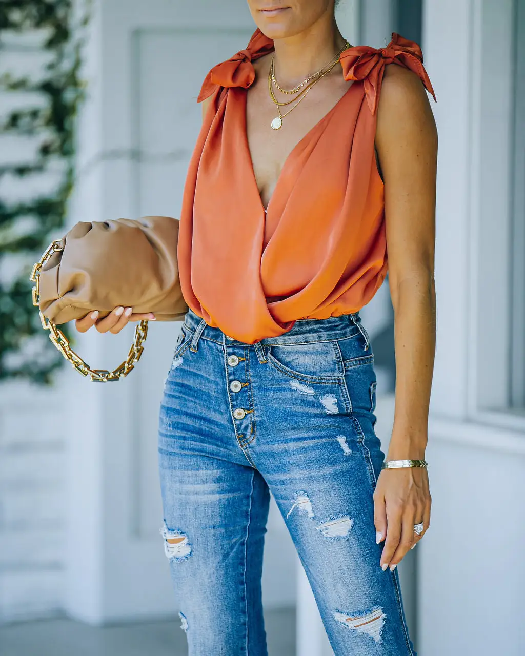 STRU-001 Marabelle Satin Drape Tie Bodysuit - Clay - FINAL SALE 8 STRU-001 Marabelle Satin Drape Tie Bodysuit - Clay - FINAL SALE - Image 8