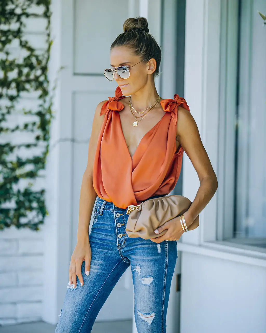 STRU-001 Marabelle Satin Drape Tie Bodysuit - Clay - FINAL SALE 6 STRU-001 Marabelle Satin Drape Tie Bodysuit - Clay - FINAL SALE - Image 6