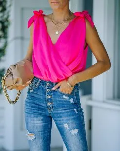 STRU-001 Marabelle Satin Drape Tie Bodysuit - Fuchsia - FINAL SALE -clothes Sales FO6C5443 236dda4a cec2 491b b7a6 3eba7be68828