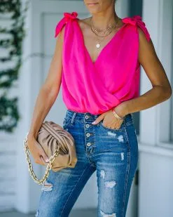 STRU-001 Marabelle Satin Drape Tie Bodysuit - Fuchsia - FINAL SALE -clothes Sales FO6C5447 e8d363f4 4ddb 420c 8495 e8db373c5d75