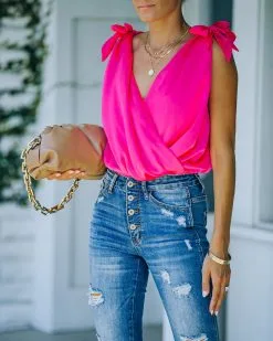 STRU-001 Marabelle Satin Drape Tie Bodysuit - Fuchsia - FINAL SALE -clothes Sales FO6C5450 a826c949 ae8b 48fe a871 912cb69c94e2