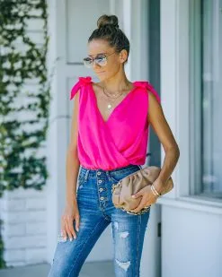 STRU-001 Marabelle Satin Drape Tie Bodysuit - Fuchsia - FINAL SALE -clothes Sales FO6C5464 cc14169b 85c2 4ee3 9044 2a906d02f50d