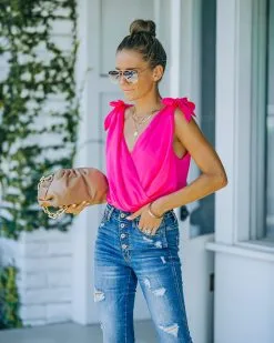 STRU-001 Marabelle Satin Drape Tie Bodysuit - Fuchsia - FINAL SALE -clothes Sales FO6C5471 0cdcfea3 b0e1 4e5f a893 9281a3ee9884