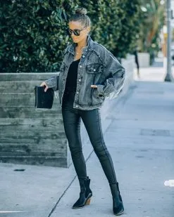 POL-001 Pyper Pocketed Fringe Rhinestone Denim Jacket - LAST CHANCE -clothes Sales FO6C5640