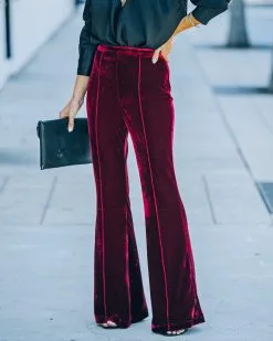 Amani High Rise Velvet Flare Pants - Burgundy - FINAL SALE