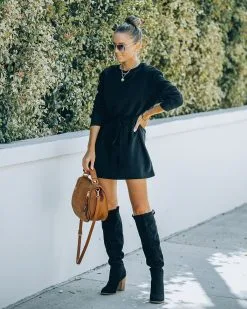 Elevated Casual Sweatshirt Tie Dress - FINAL SALE -clothes Sales FO6C6804