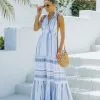 Montpellier Tiered Halter Maxi Dress - Blue - FINAL SALE