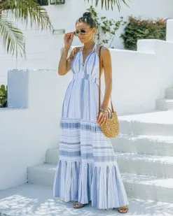 Montpellier Tiered Halter Maxi Dress - Blue - FINAL SALE