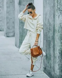 Blanca Cotton Cropped Henley Hoodie - Cream - FINAL SALE -clothes Sales FO6C7733