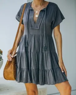 Rudra Cotton Tiered Babydoll Tunic - Carbon - LAST CHANCE -clothes Sales FO6C7814