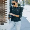 Fulfilled Heart Statement Sleeve Lace Blouse - Black - FINAL SALE