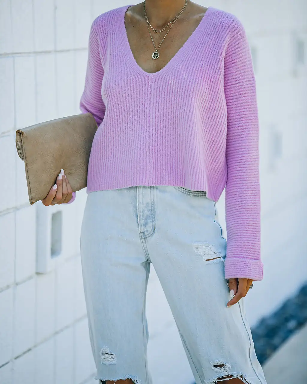 Basin Cropped Knit Sweater - Lavender - FINAL SALE 7 Basin Cropped Knit Sweater - Lavender - FINAL SALE - Image 7