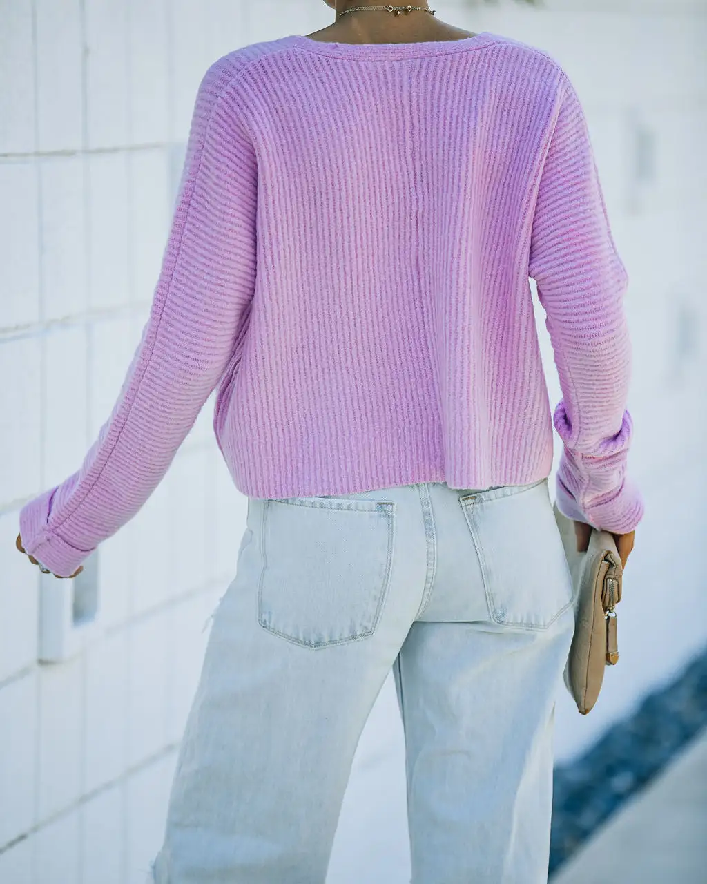 Basin Cropped Knit Sweater - Lavender - FINAL SALE 2 Basin Cropped Knit Sweater - Lavender - FINAL SALE - Image 2