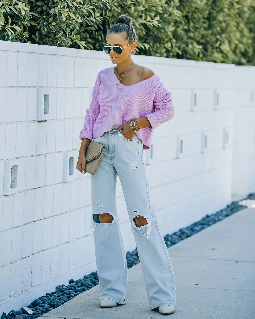 Basin Cropped Knit Sweater - Lavender - FINAL SALE 6 Basin Cropped Knit Sweater - Lavender - FINAL SALE - Image 6