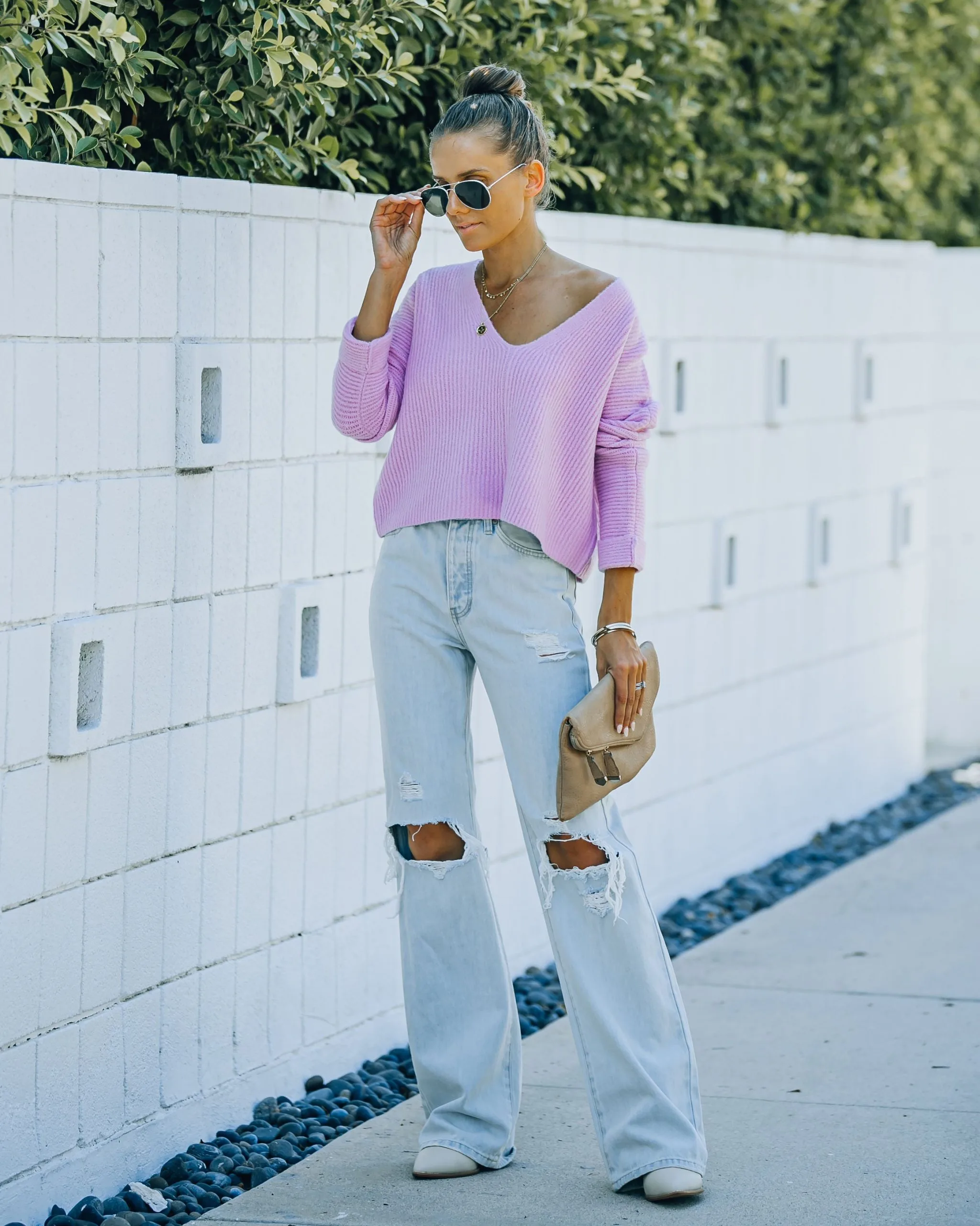 Basin Cropped Knit Sweater - Lavender - FINAL SALE 1 Basin Cropped Knit Sweater - Lavender - FINAL SALE