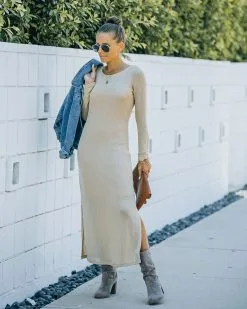 Kenji Long Sleeve Knit Midi Dress - Oatmeal - FINAL SALE