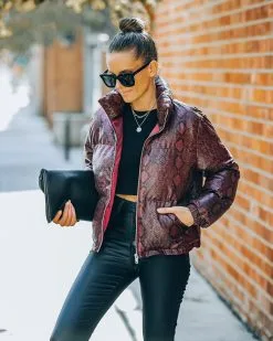 TCEC-001 Giada Pocketed Python Puffer Jacket - Burgundy - FINAL SALE -clothes Sales FO6C9007 aba05a91 a2f7 45ca b7ab 1bd4a3990273
