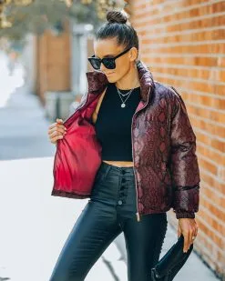 TCEC-001 Giada Pocketed Python Puffer Jacket - Burgundy - FINAL SALE -clothes Sales FO6C9014 15d2f44d 5f53 4e82 ba4e 8654a6c0129a