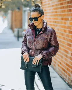 TCEC-001 Giada Pocketed Python Puffer Jacket - Burgundy - FINAL SALE -clothes Sales FO6C9019 1ae403c5 13a3 47b1 814a 3c15500fe4bb