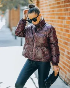 TCEC-001 Giada Pocketed Python Puffer Jacket - Burgundy - FINAL SALE -clothes Sales FO6C9029