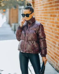 TCEC-001 Giada Pocketed Python Puffer Jacket - Burgundy - FINAL SALE -clothes Sales FO6C9033 07cf154a afdf 40c1 a27d 4aa9f616597a