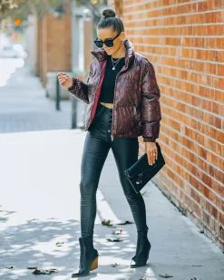 TCEC-001 Giada Pocketed Python Puffer Jacket - Burgundy - FINAL SALE -clothes Sales FO6C9059