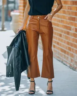 DELU-001 Austen High Rise Faux Leather Pants - Cinnamon - FINAL SALE 17 DELU-001 Austen High Rise Faux Leather Pants - Cinnamon - FINAL SALE -clothes Sales FO6C9210