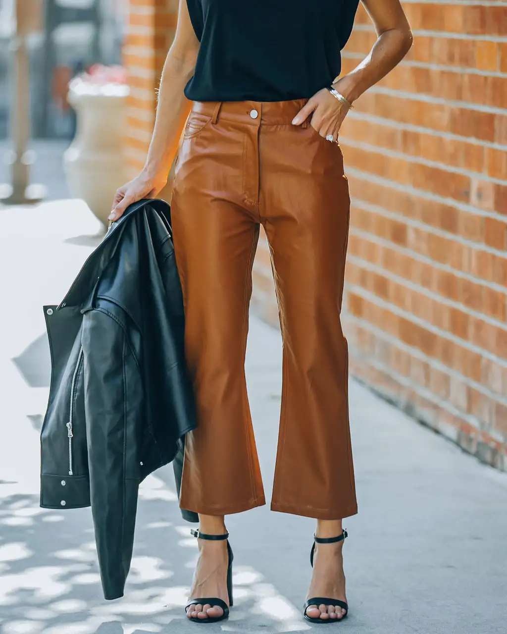 DELU-001 Austen High Rise Faux Leather Pants - Cinnamon - FINAL SALE 7 DELU-001 Austen High Rise Faux Leather Pants - Cinnamon - FINAL SALE - Image 7
