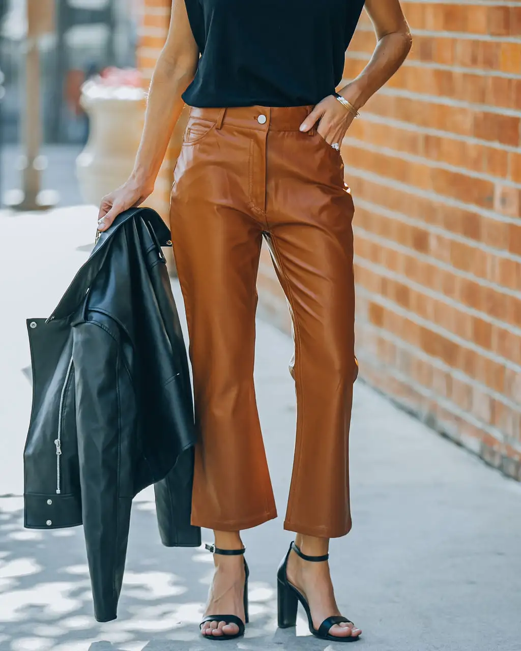 DELU-001 Austen High Rise Faux Leather Pants - Cinnamon - FINAL SALE 8 DELU-001 Austen High Rise Faux Leather Pants - Cinnamon - FINAL SALE - Image 8