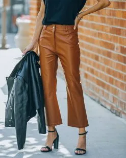 DELU-001 Austen High Rise Faux Leather Pants - Cinnamon - FINAL SALE 13 DELU-001 Austen High Rise Faux Leather Pants - Cinnamon - FINAL SALE -clothes Sales FO6C9222