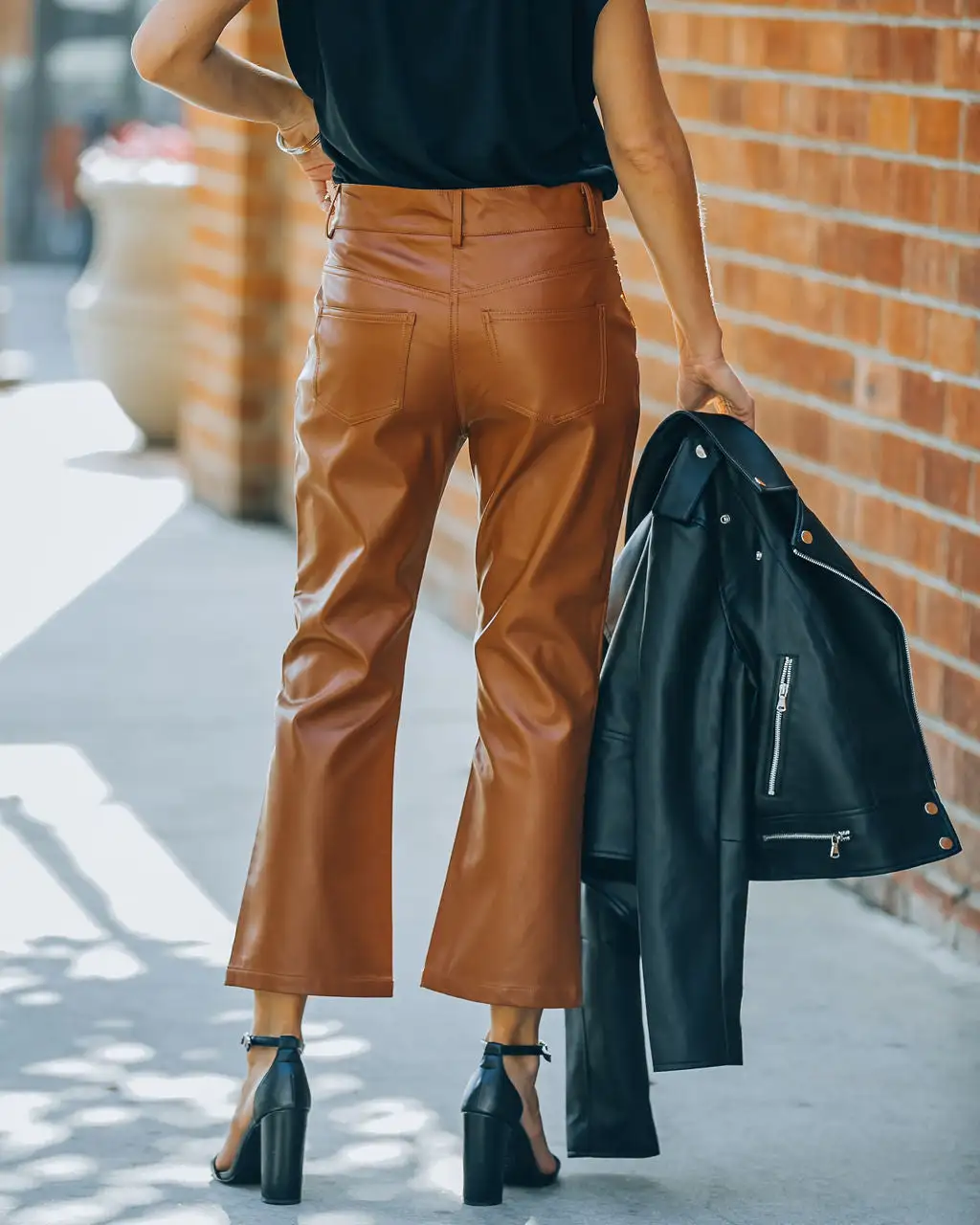 DELU-001 Austen High Rise Faux Leather Pants - Cinnamon - FINAL SALE 2 DELU-001 Austen High Rise Faux Leather Pants - Cinnamon - FINAL SALE - Image 2