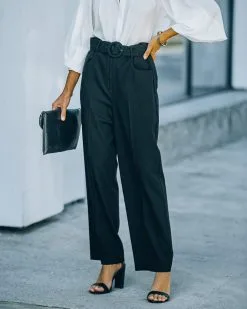 SKIE-001 Cambria Pocketed High Rise Belted Trousers - Black - FINAL SALE 19 SKIE-001 Cambria Pocketed High Rise Belted Trousers - Black - FINAL SALE -clothes Sales FO6C9687
