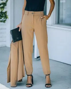 AAA-001 Long Shot Pocketed High Rise Trousers - Camel - FINAL SALE