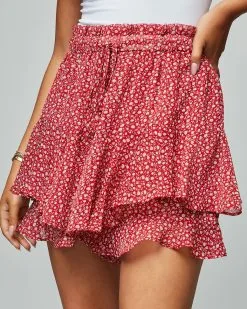 DRES-001 Jinny Ruffle Hem Skort - Red