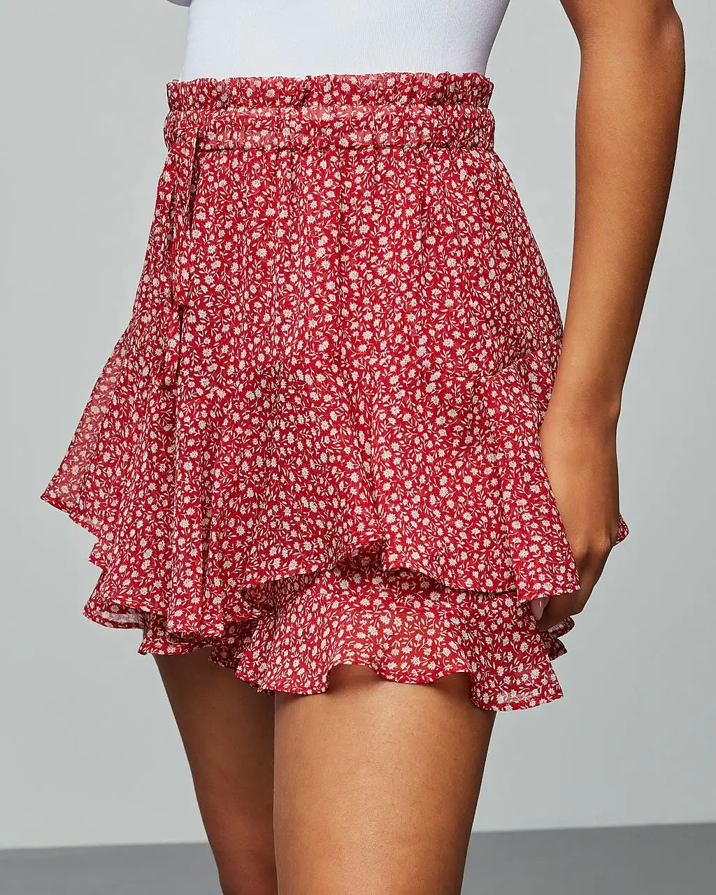 DRES-001 Jinny Ruffle Hem Skort - Red 5 DRES-001 Jinny Ruffle Hem Skort - Red - Image 5