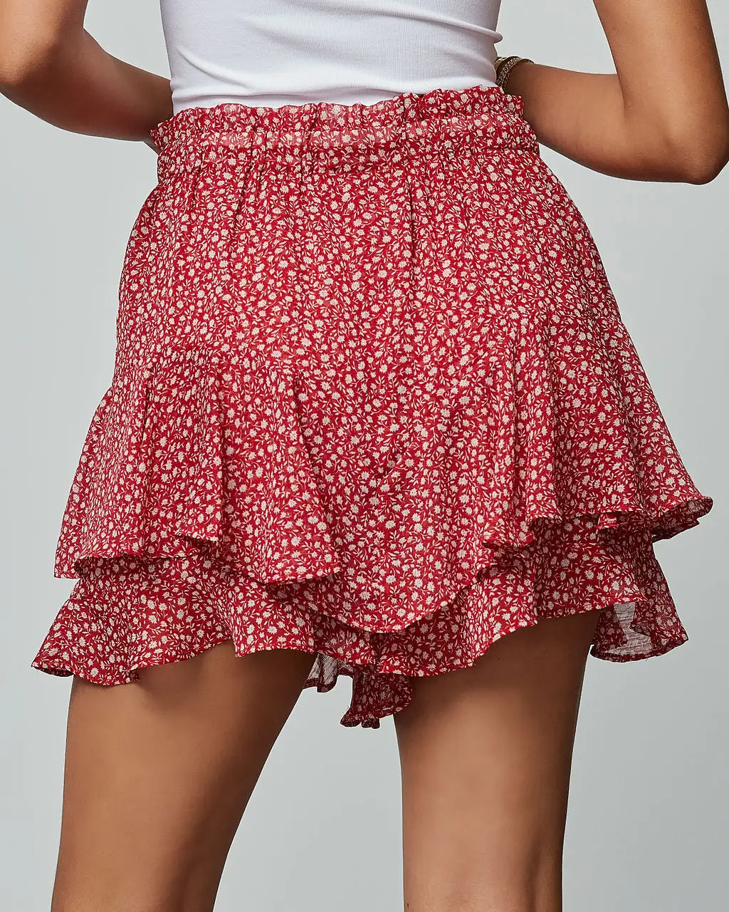 DRES-001 Jinny Ruffle Hem Skort - Red 2 DRES-001 Jinny Ruffle Hem Skort - Red - Image 2