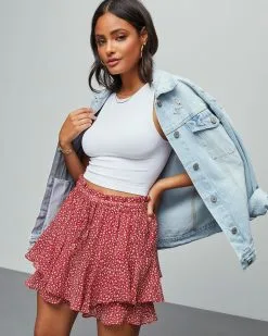 DRES-001 Jinny Ruffle Hem Skort - Red 12 DRES-001 Jinny Ruffle Hem Skort - Red -clothes Sales FS10651 P776 REDCOMBO 0162