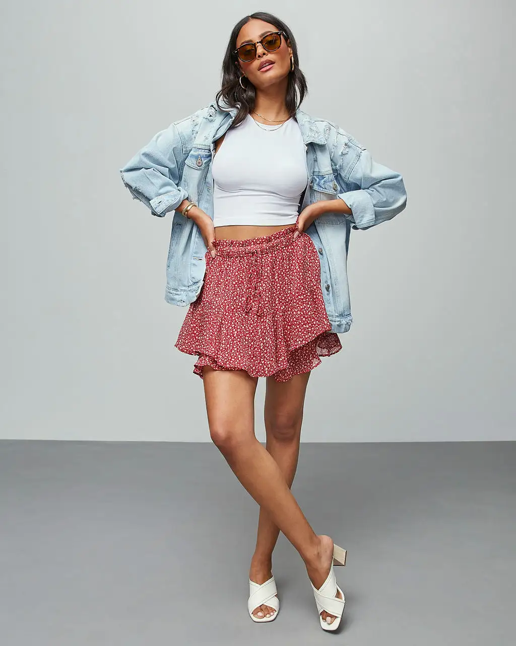 DRES-001 Jinny Ruffle Hem Skort - Red 7 DRES-001 Jinny Ruffle Hem Skort - Red - Image 7