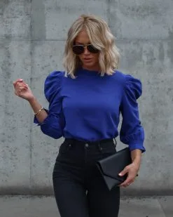 Top Of The Throne Puff Sleeve Top - Cobalt - SALE