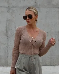 Stacie Knit Front Tie Long Sleeve Top - Mocha - SALE -clothes Sales Facetune 01 02 2023 17 40 36