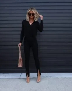 EMOR-001 Day And Night Split Hem Pants - Black - FINAL SALE