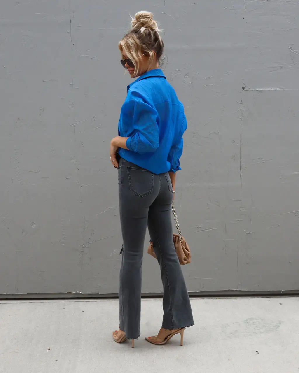 Taylar Plisse Button Down Top + Bralette - Blue - SALE 4 Taylar Plisse Button Down Top + Bralette - Blue - SALE - Image 4