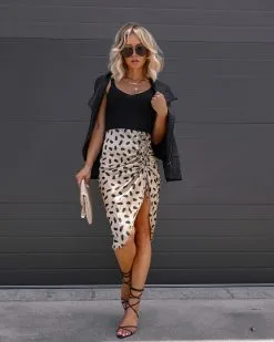 MIOU-001 Into The Wild Satin Ruched Midi Skirt - FINAL SALE