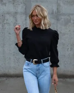 SUGA-001 Top Of The Throne Puff Sleeve Top - Black - SALE