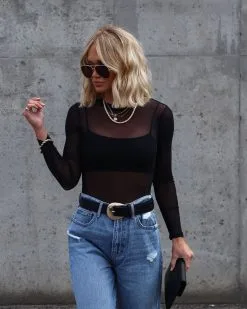 MONO-001 Mila Sheer Mesh Bodysuit - Black - SALE