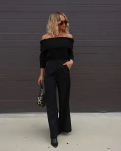 Warm Cozy Nights Off The Shoulder Knit Pullover Sweater - Black - FINAL SALE