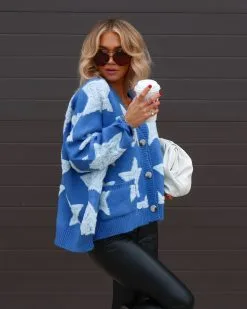 BUCK-001 Chasing The Stars Pocketed Oversized Cardigan - Blue - FINAL SALE -clothes Sales Facetune 03 11 2022 21 26 36
