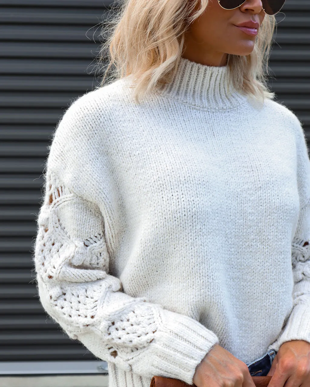 Clever One Knit Mock Neck Pullover Sweater - Cream 2 Clever One Knit Mock Neck Pullover Sweater - Cream - Image 2