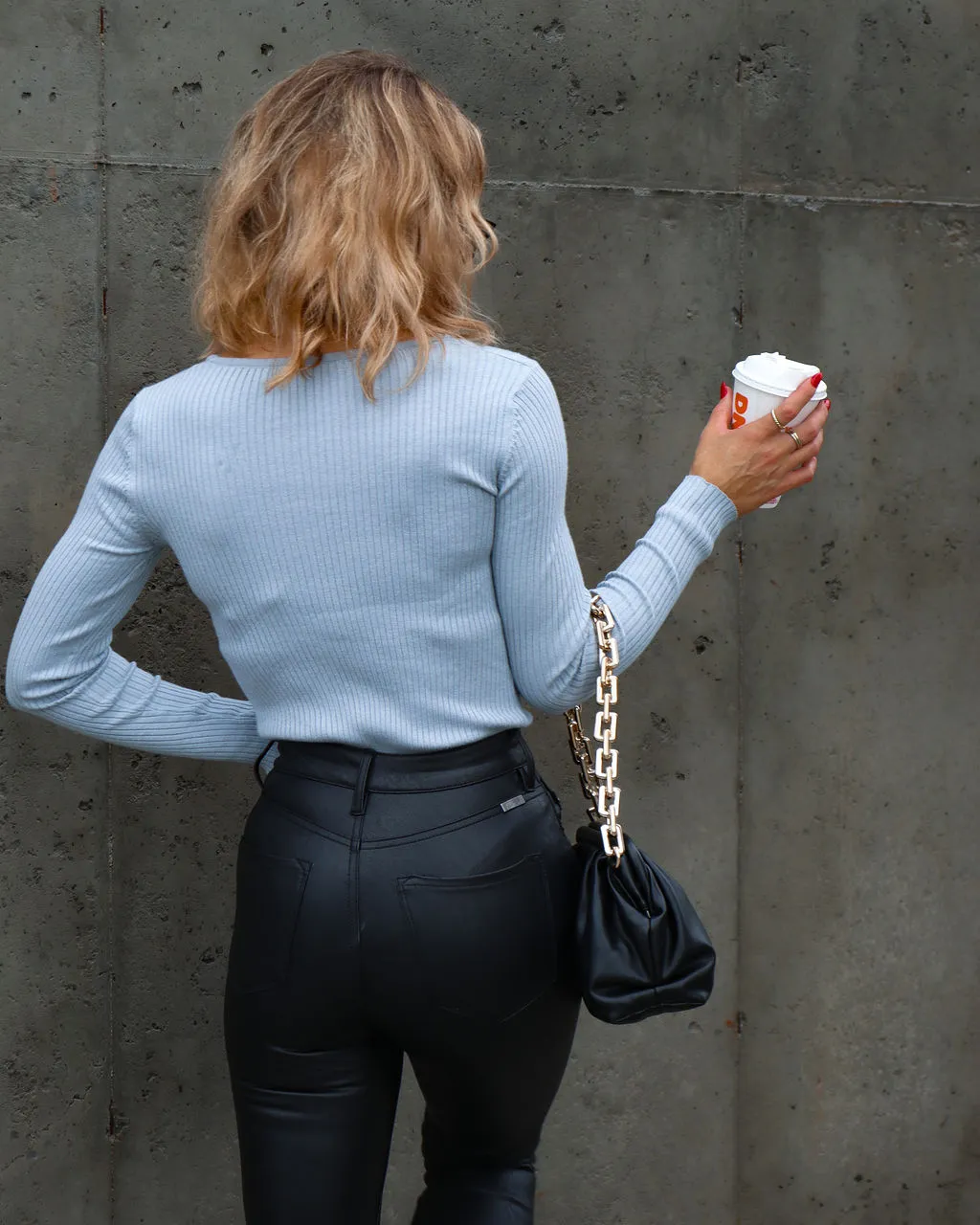 Cecelia Lightweight Rib Sweater Top - Dusty Blue - FINAL SALE 4 Cecelia Lightweight Rib Sweater Top - Dusty Blue - FINAL SALE - Image 4